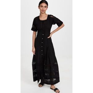 LoveShackFancy NWOT Edie Black 100% Cotton Bohemian Maxi Dress Small
